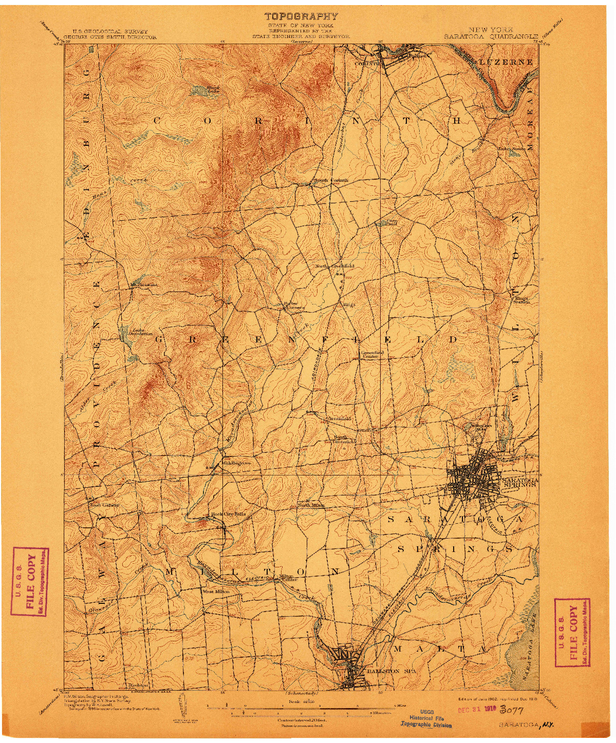 USGS 1:62500-SCALE QUADRANGLE FOR SARATOGA, NY 1902