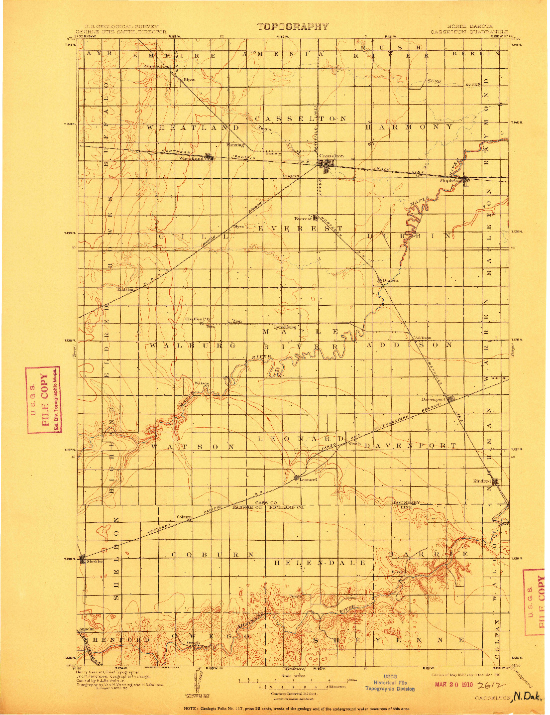 USGS 1:125000-SCALE QUADRANGLE FOR CASSELTON, ND 1897