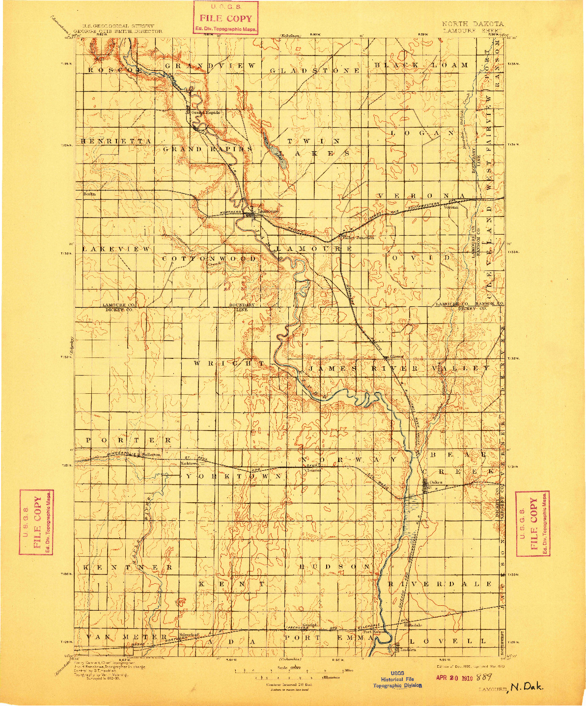 USGS 1:125000-SCALE QUADRANGLE FOR LAMOURE, ND 1895