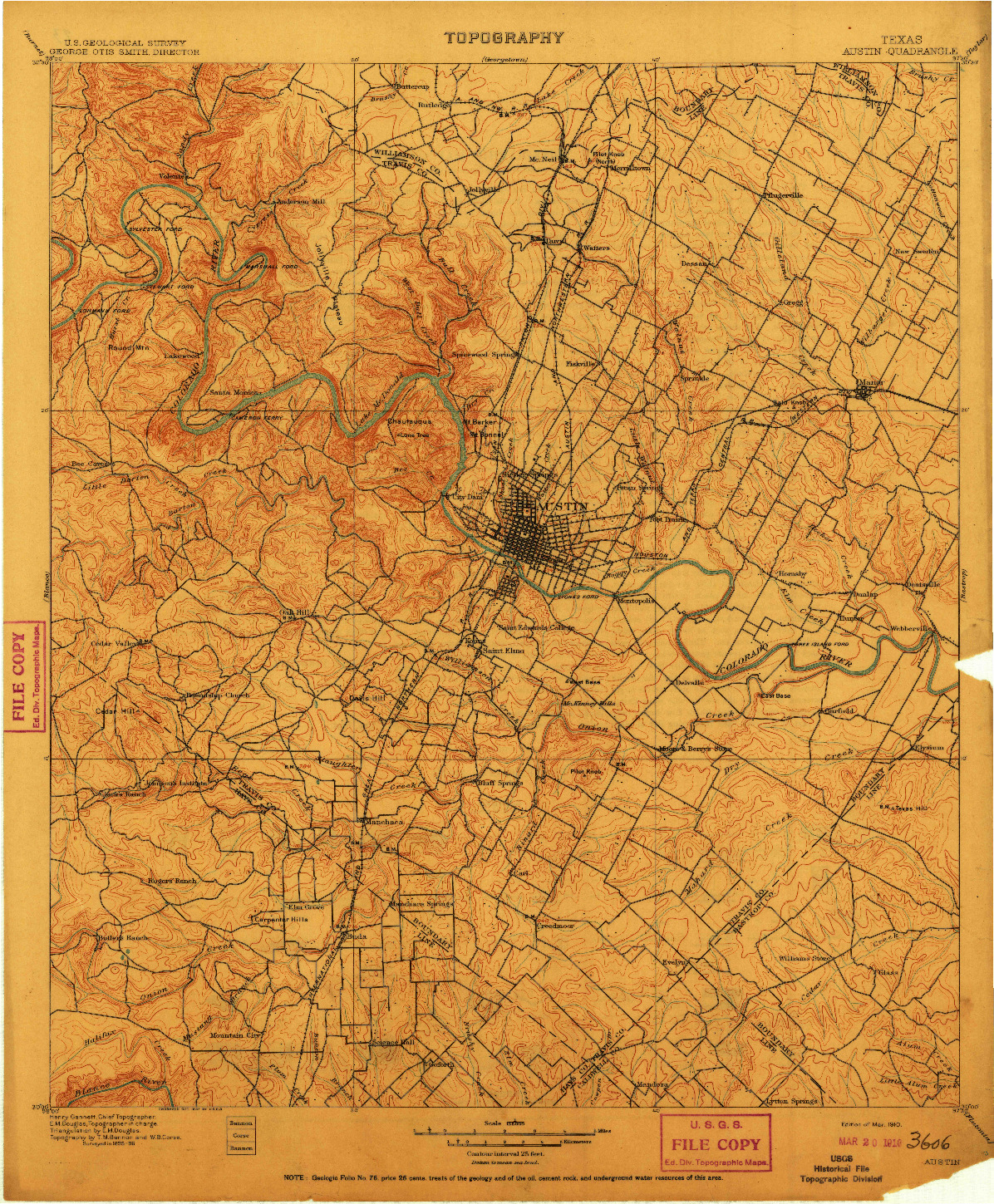 USGS 1:125000-SCALE QUADRANGLE FOR AUSTIN, TX 1910