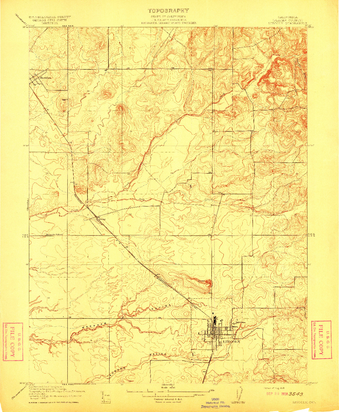 USGS 1:31680-SCALE QUADRANGLE FOR LINCOLN, CA 1910