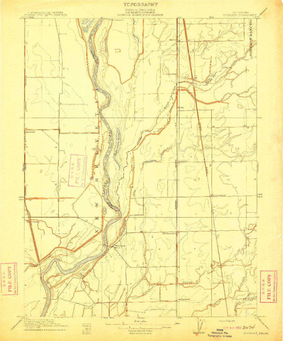 USGS 1:31680-SCALE QUADRANGLE FOR NICOLAUS, CA 1910