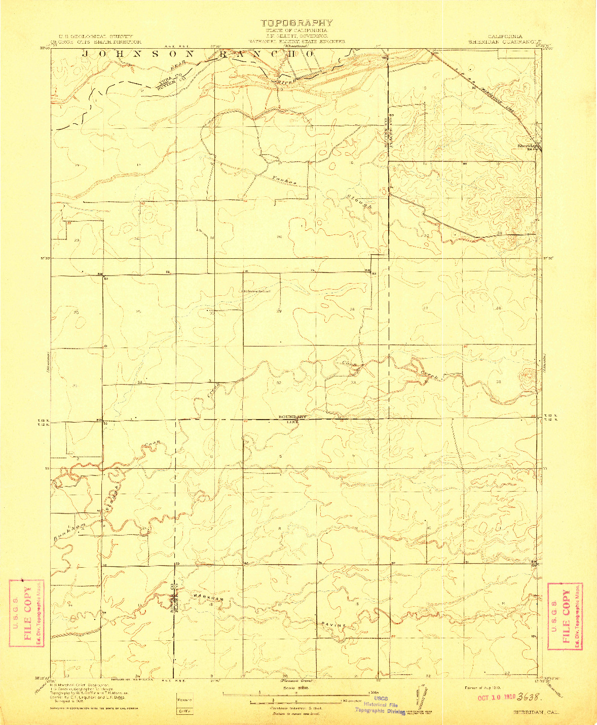 USGS 1:31680-SCALE QUADRANGLE FOR SHERIDAN, CA 1910