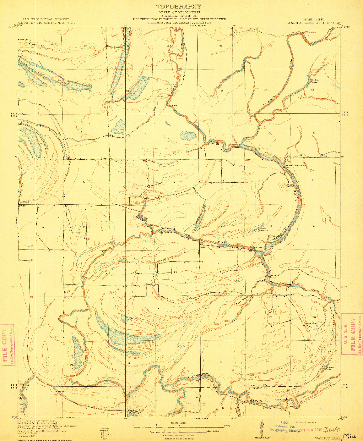 USGS 1:31680-SCALE QUADRANGLE FOR WALNUT LAKE, MS 1910