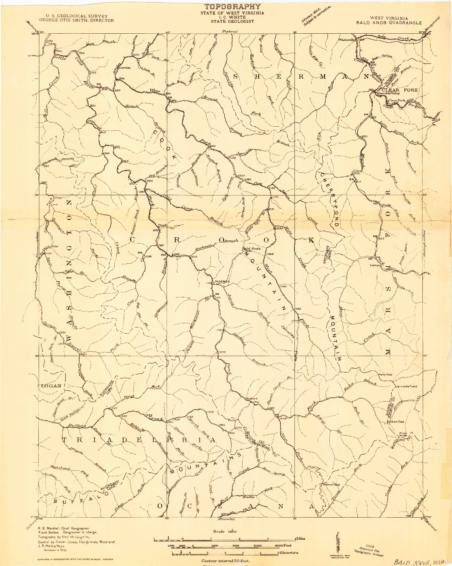 USGS 1:48000-SCALE QUADRANGLE FOR BALD KNOB, WV 1910