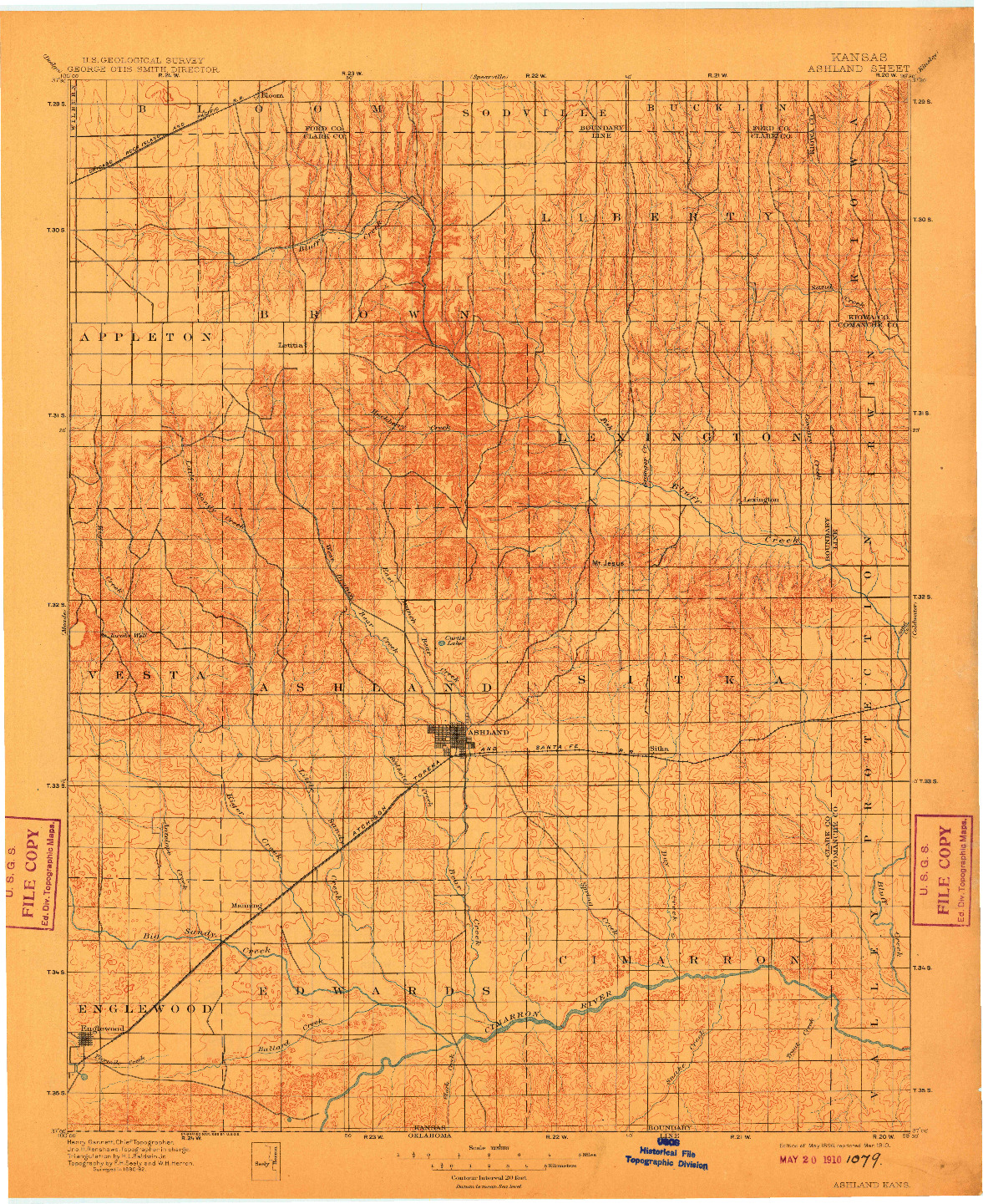 USGS 1:125000-SCALE QUADRANGLE FOR ASHLAND, KS 1896
