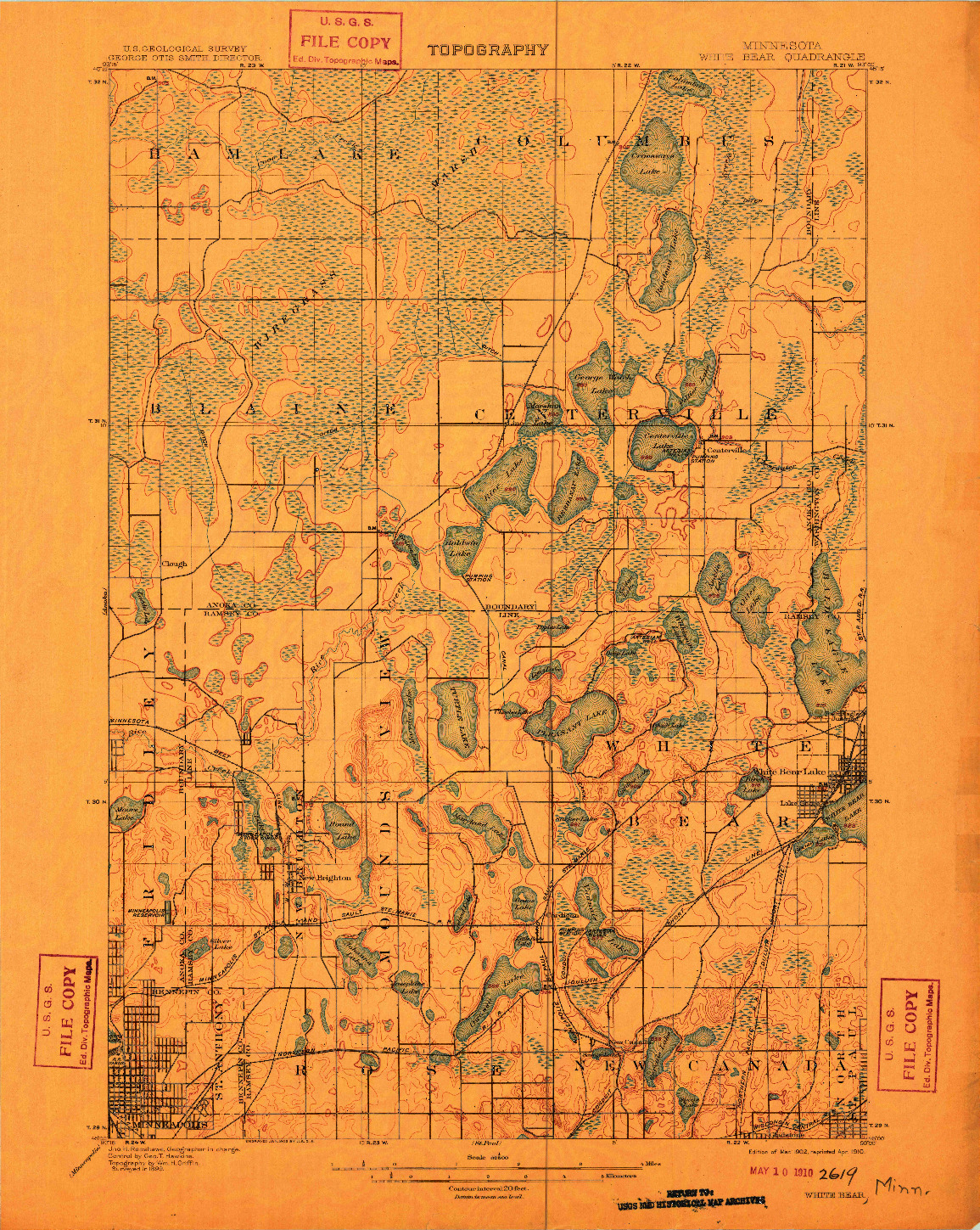 USGS 1:62500-SCALE QUADRANGLE FOR WHITE BEAR, MN 1902