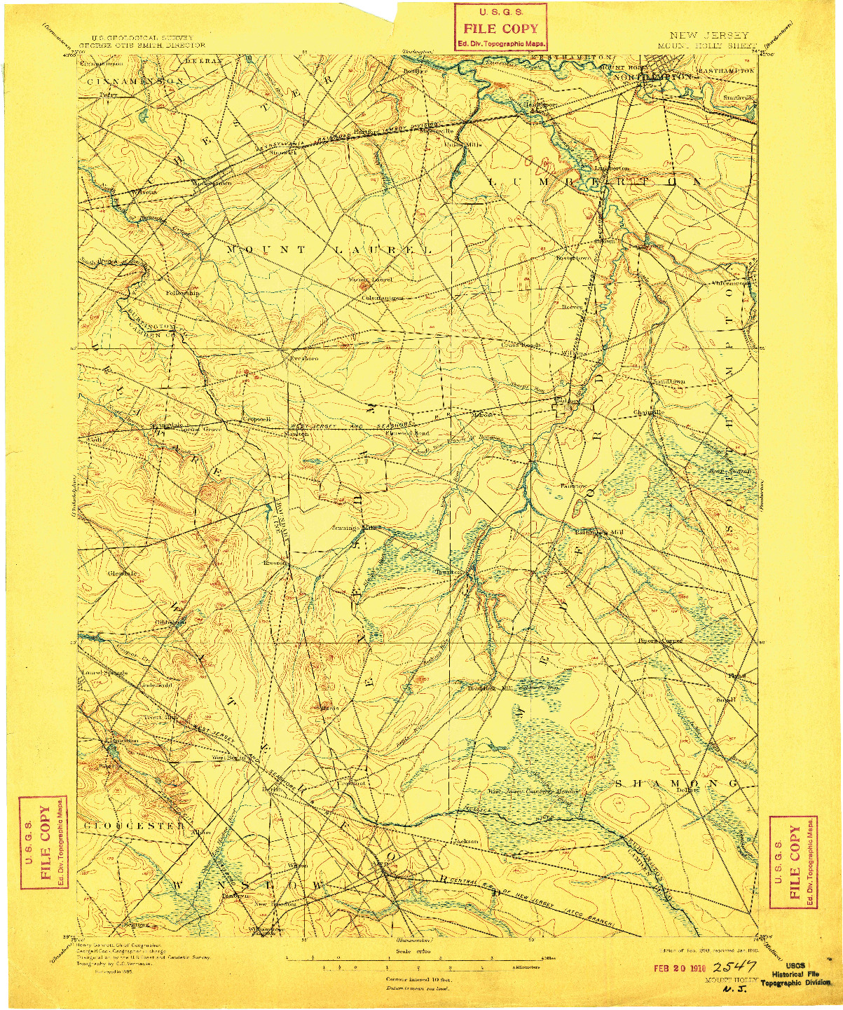 USGS 1:62500-SCALE QUADRANGLE FOR MOUNT HOLLY, NJ 1898