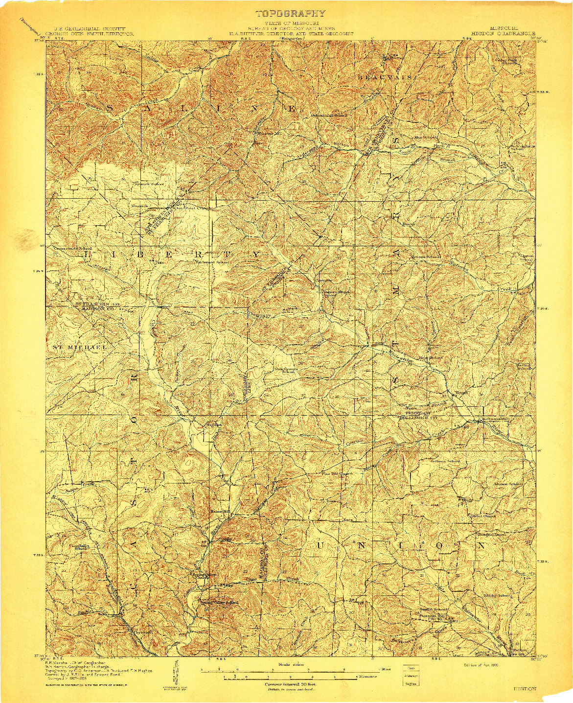 USGS 1:62500-SCALE QUADRANGLE FOR HIGDON, MO 1910