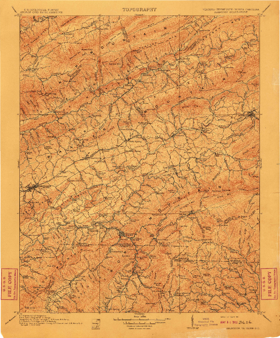USGS 1:125000-SCALE QUADRANGLE FOR ABINGDON, VA 1911