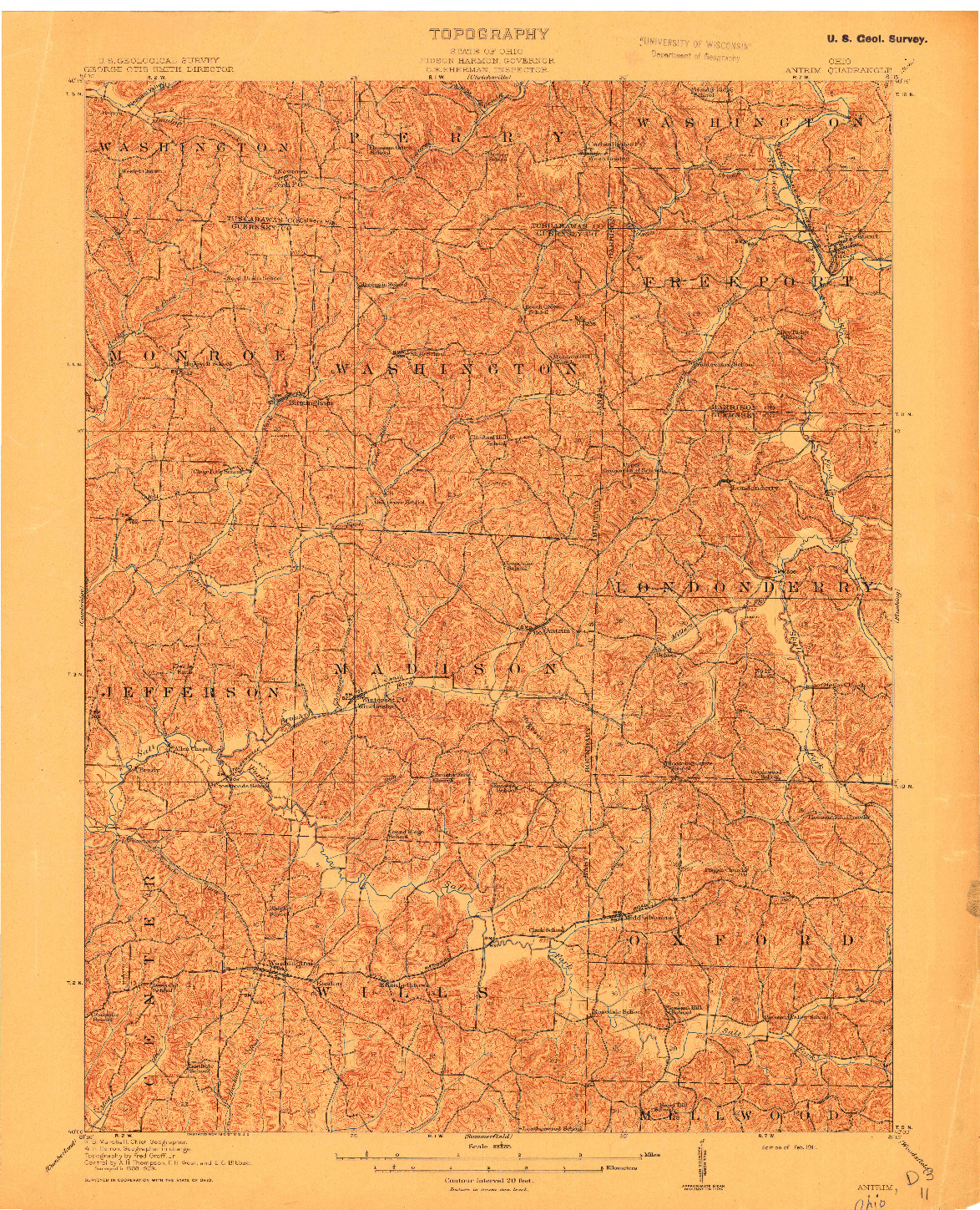 USGS 1:62500-SCALE QUADRANGLE FOR ANTRIM, OH 1911