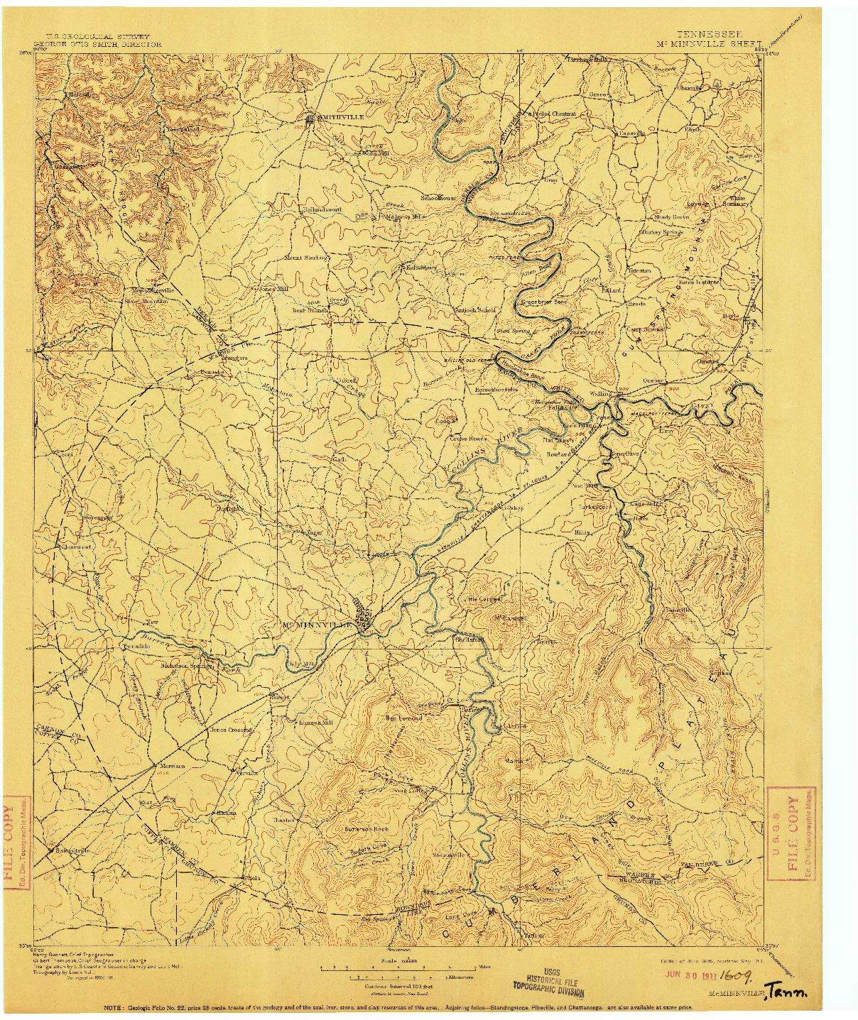 USGS 1:125000-SCALE QUADRANGLE FOR MC MINNVILLE, TN 1895