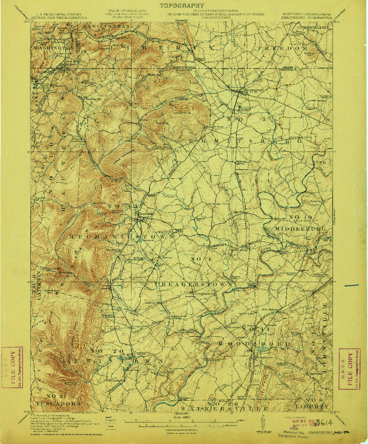 USGS 1:62500-SCALE QUADRANGLE FOR EMMITSBURG, MD 1911