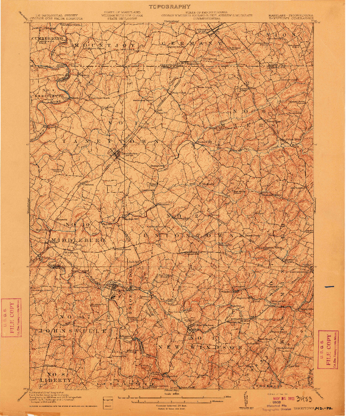 USGS 1:62500-SCALE QUADRANGLE FOR TANEYTOWN, MD 1911