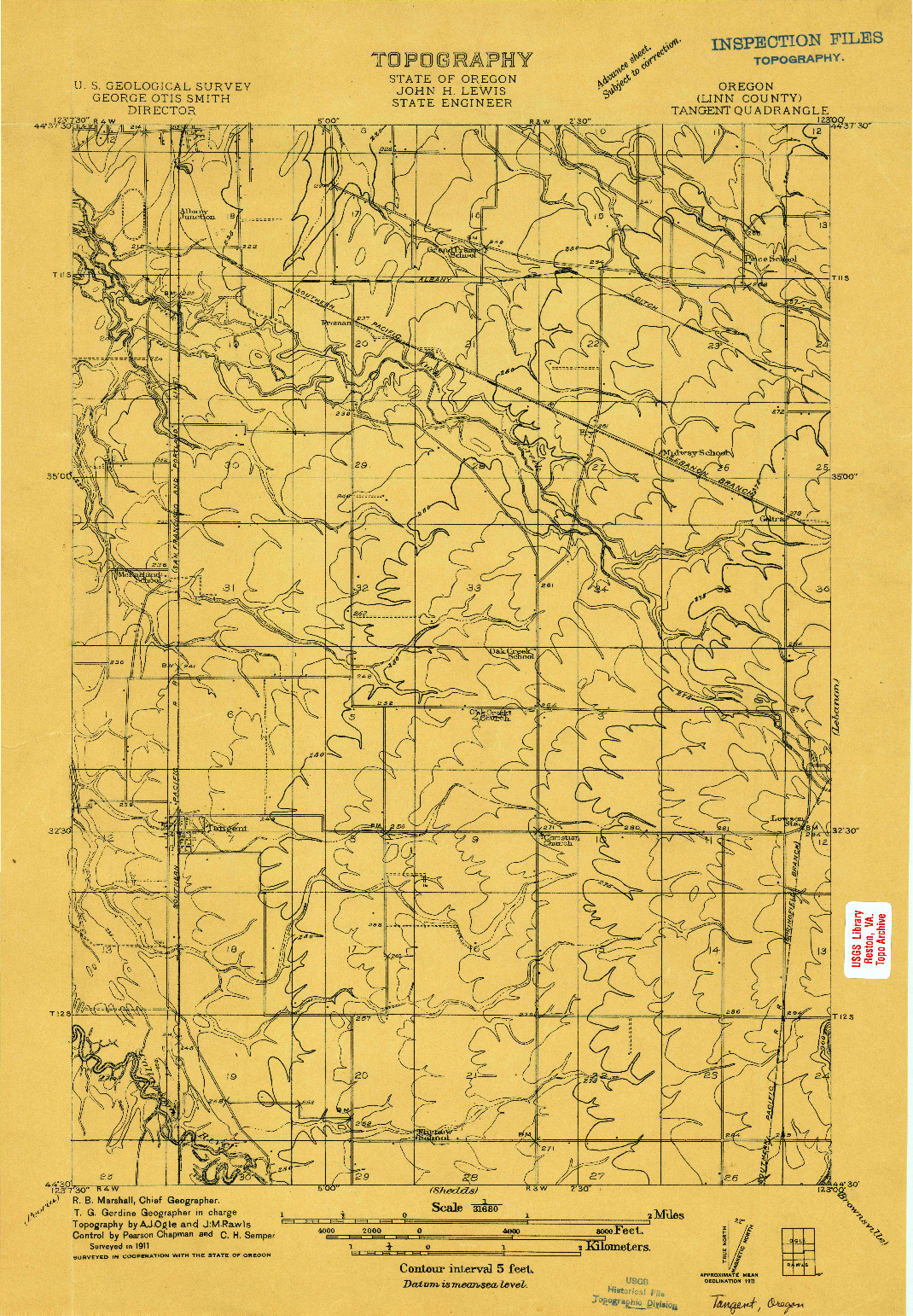 USGS 1:31680-SCALE QUADRANGLE FOR TANGENT, OR 1911