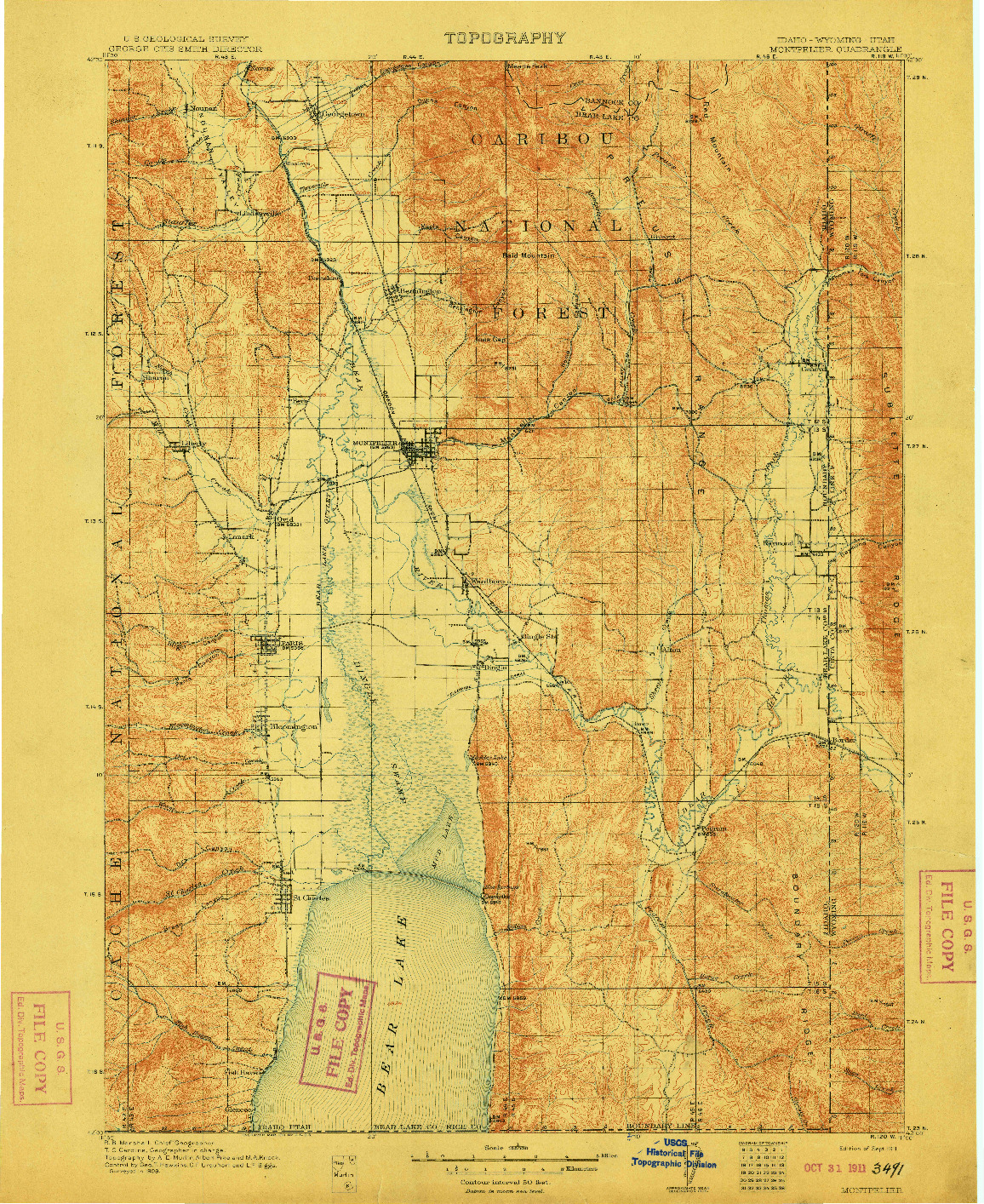 USGS 1:125000-SCALE QUADRANGLE FOR MONTPELIER, ID 1911