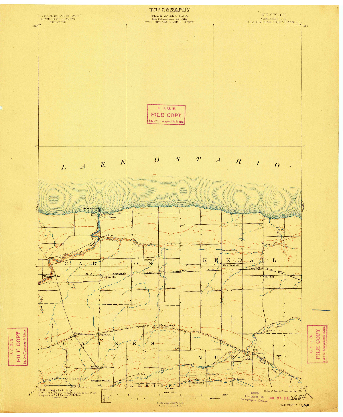 USGS 1:62500-SCALE QUADRANGLE FOR OAK ORCHARD, NY 1897