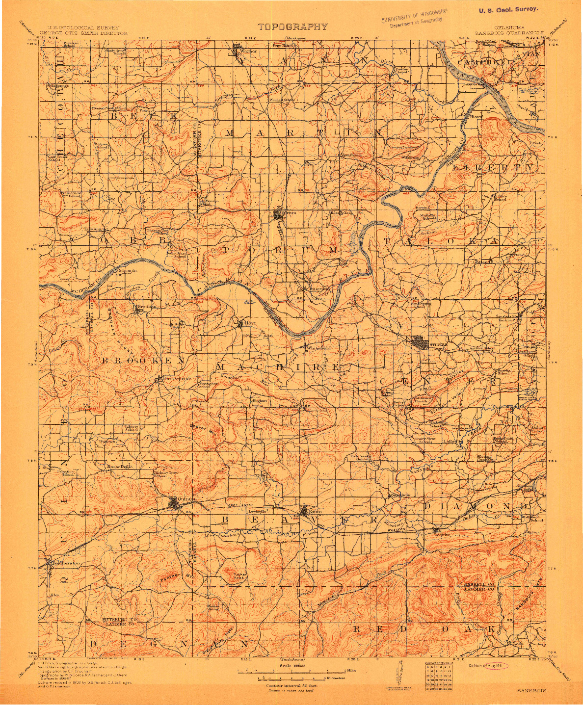 USGS 1:125000-SCALE QUADRANGLE FOR SANSBOIS, OK 1911