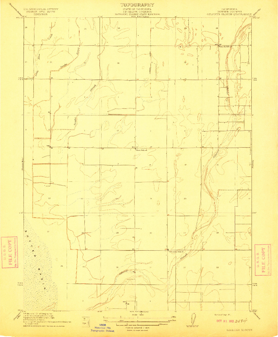 USGS 1:31680-SCALE QUADRANGLE FOR GILSIZER SLOUGH, CA 1911