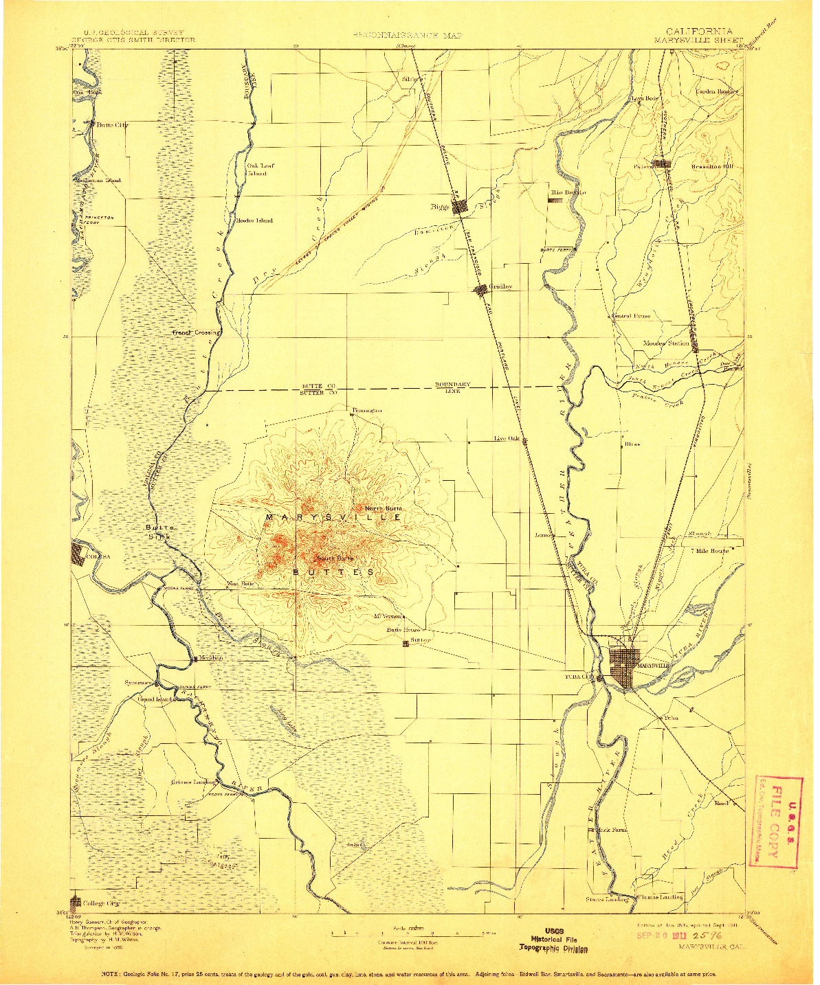 USGS 1:125000-SCALE QUADRANGLE FOR MARYSVILLE, CA 1895