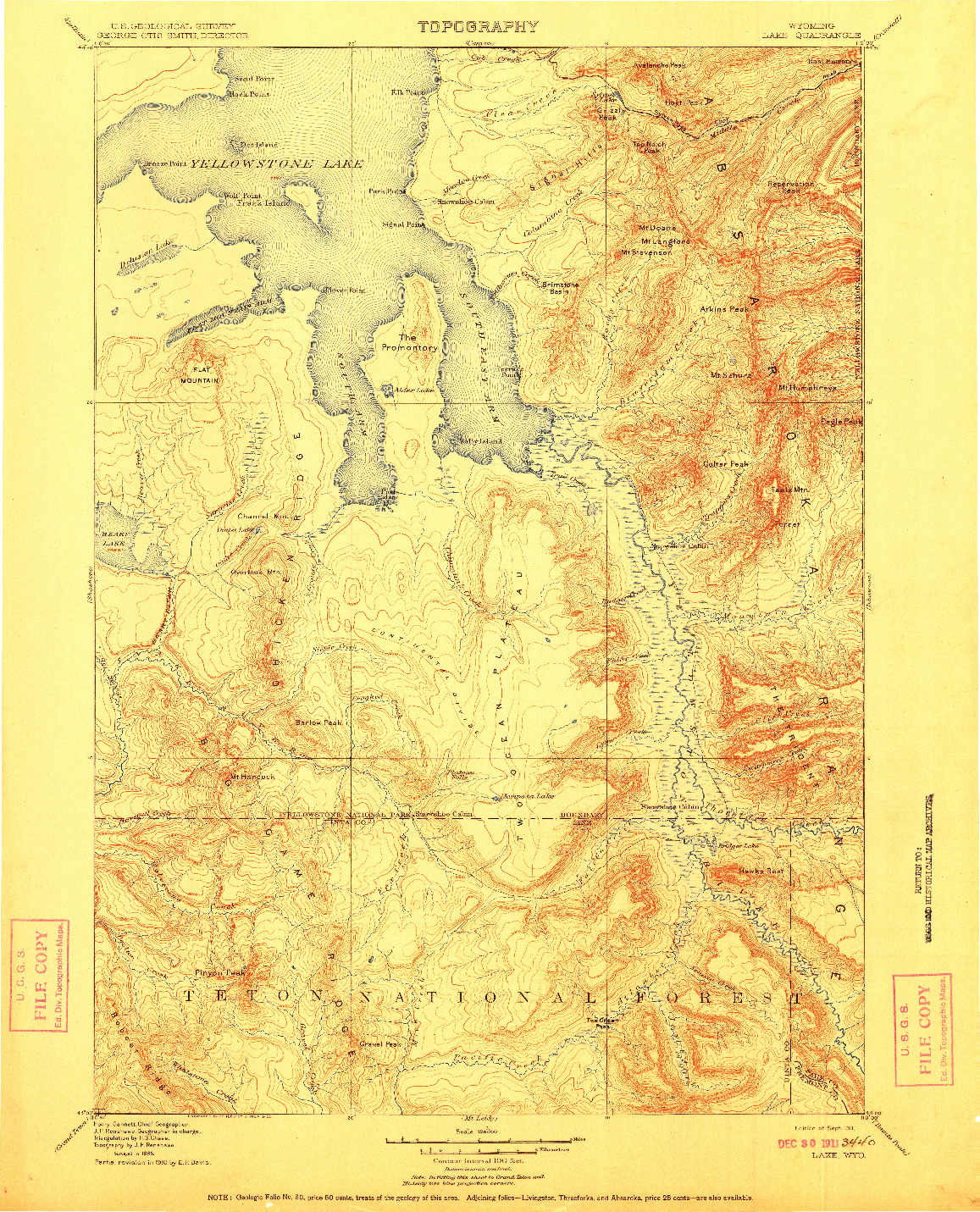 USGS 1:125000-SCALE QUADRANGLE FOR LAKE, WY 1911