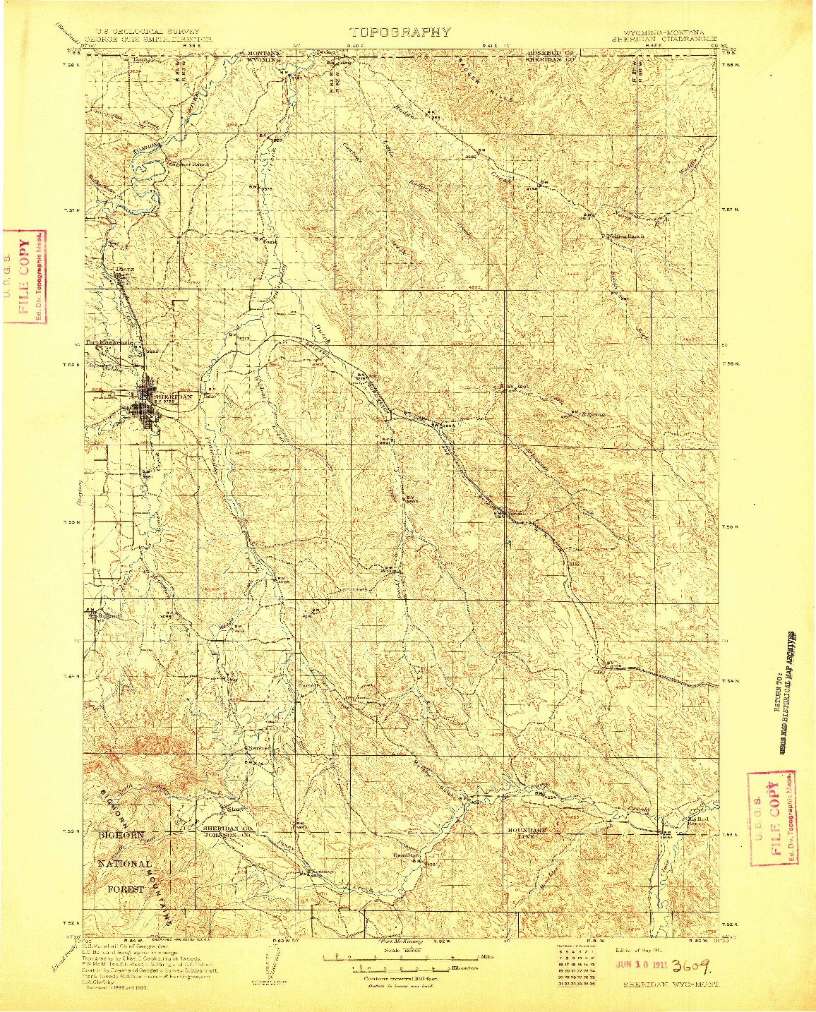 USGS 1:125000-SCALE QUADRANGLE FOR SHERIDAN, WY 1911