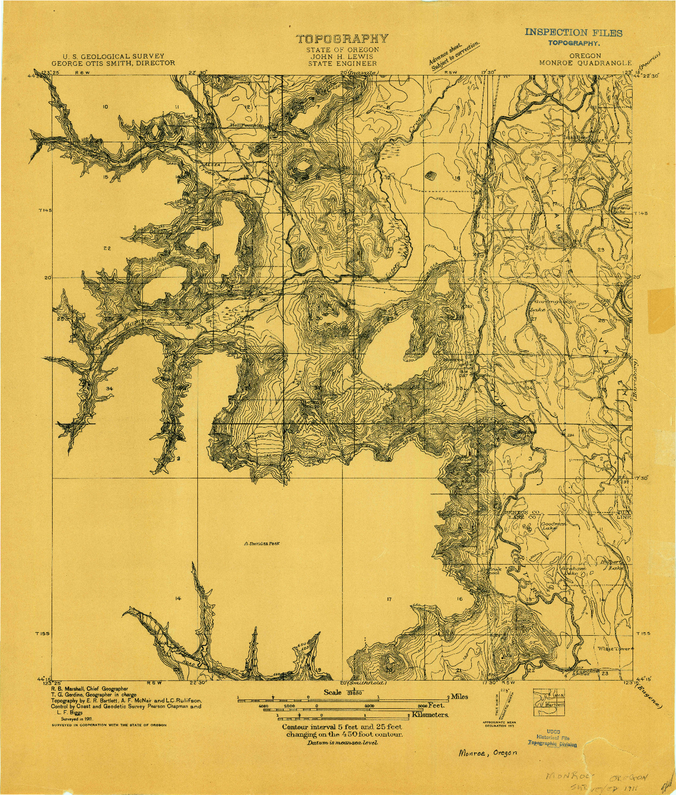 USGS 1:31680-SCALE QUADRANGLE FOR MONROE, OR 1911