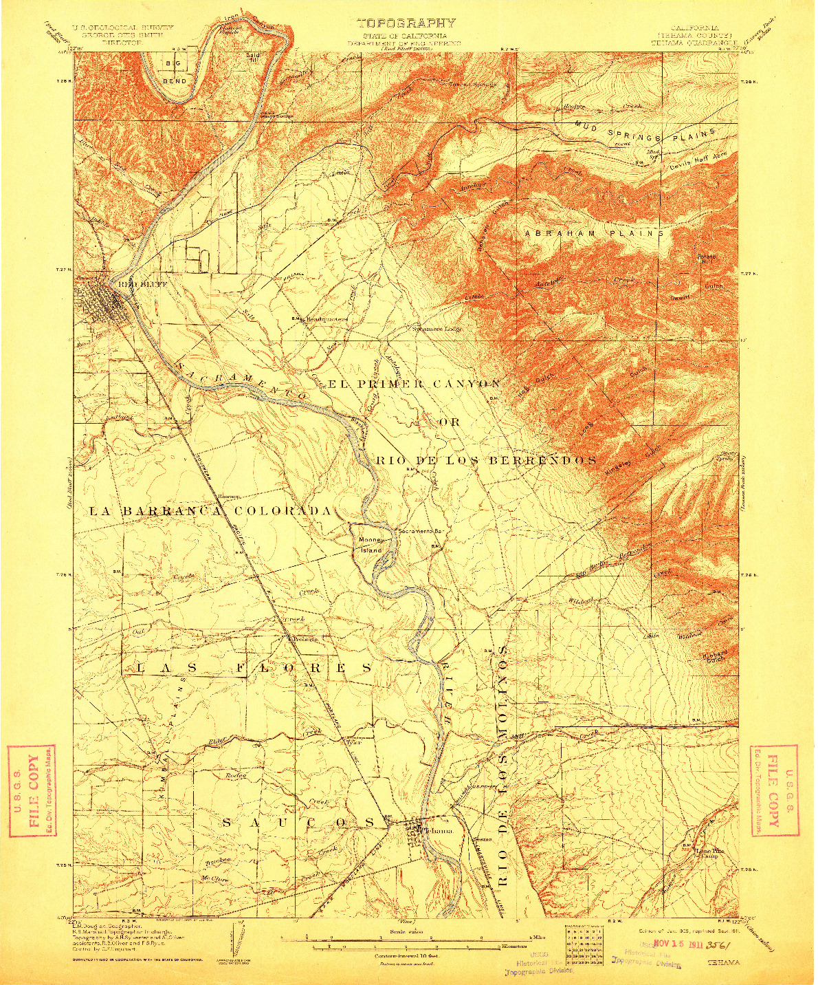 USGS 1:62500-SCALE QUADRANGLE FOR TEHAMA, CA 1905