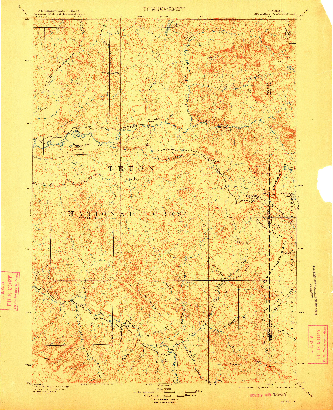 USGS 1:125000-SCALE QUADRANGLE FOR MT LEIDY, WY 1902