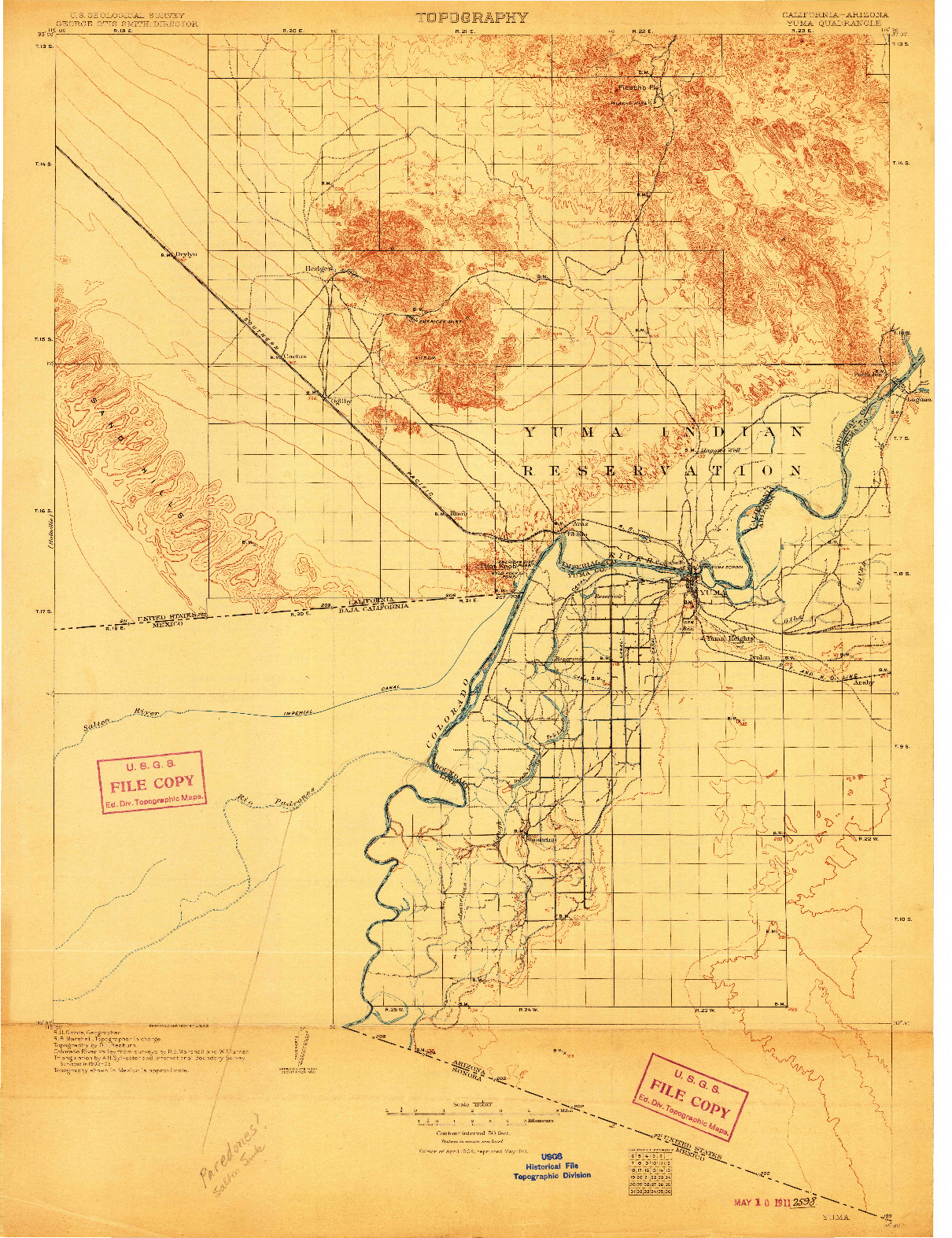 USGS 1:125000-SCALE QUADRANGLE FOR YUMA, CA 1905