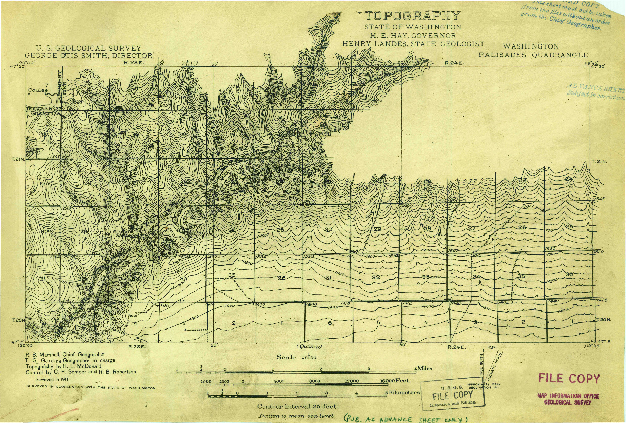USGS 1:48000-SCALE QUADRANGLE FOR PALISADES, WA 1911