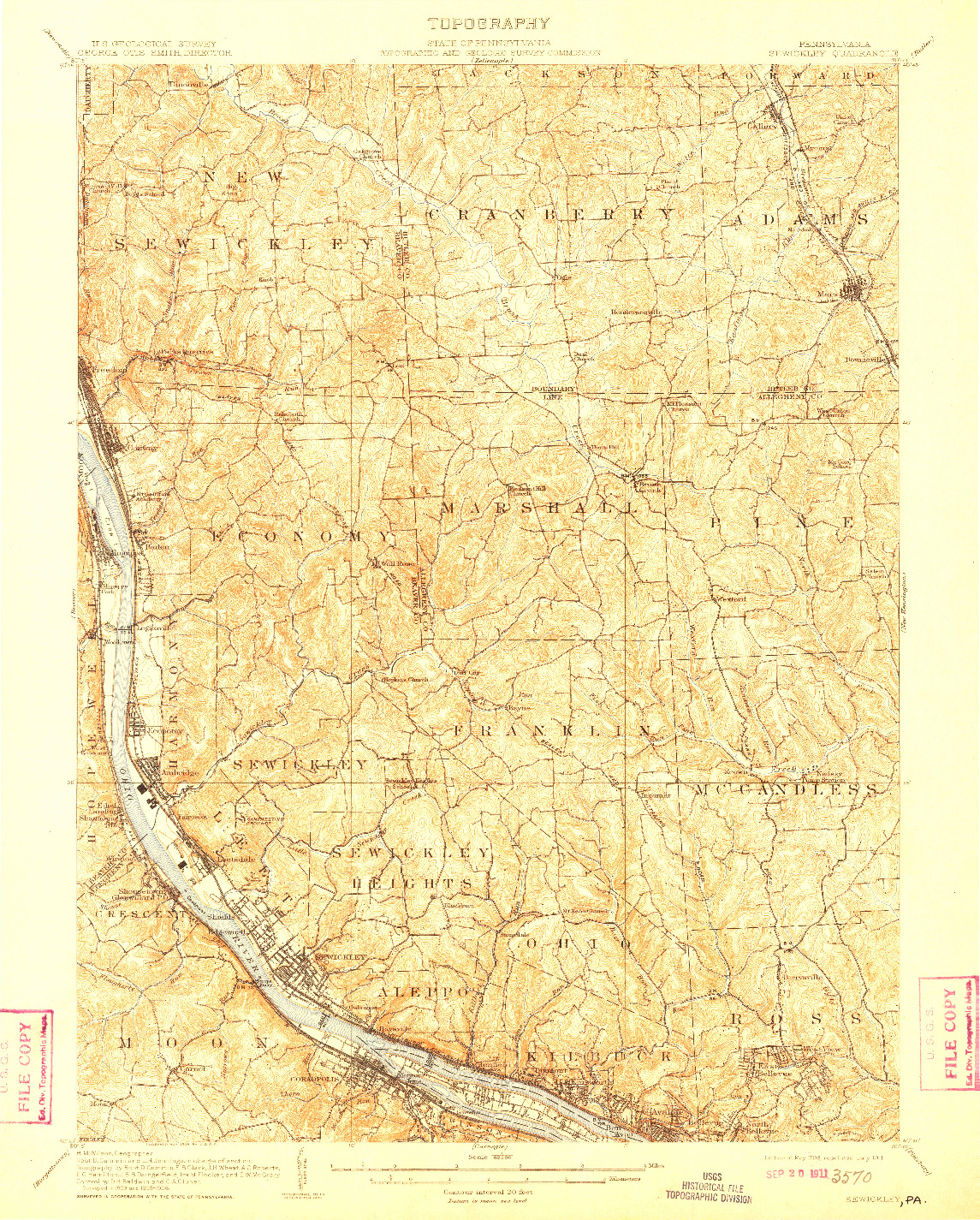 USGS 1:62500-SCALE QUADRANGLE FOR SEWICKLEY, PA 1908