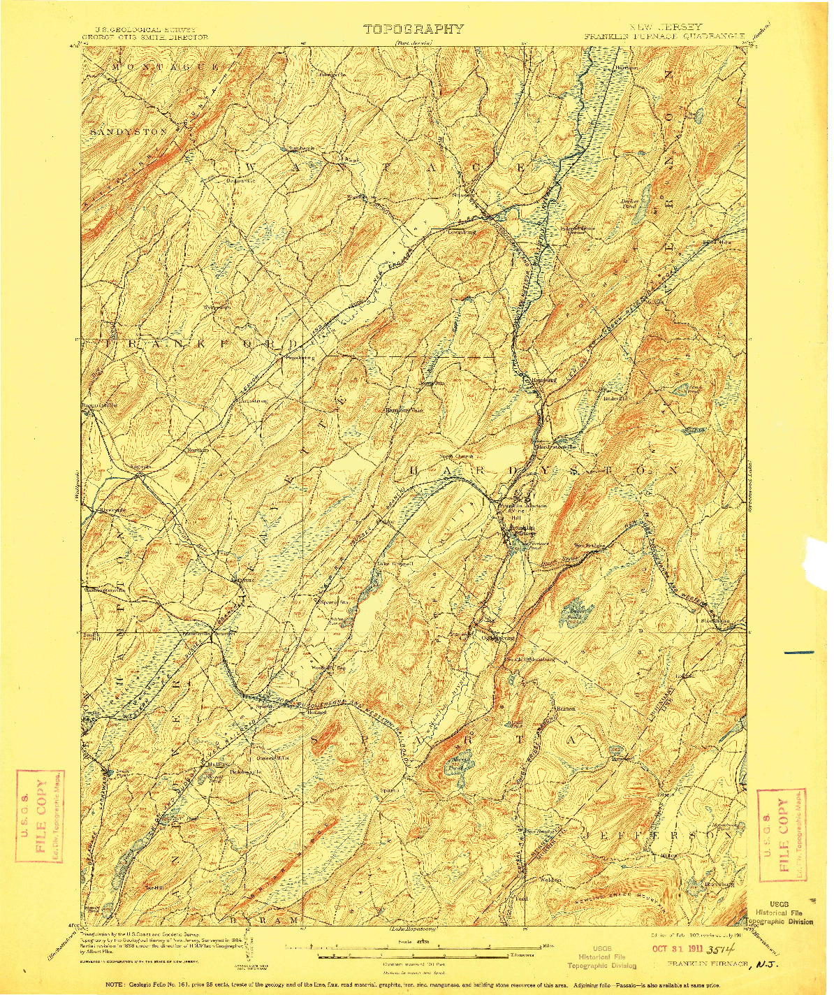 USGS 1:62500-SCALE QUADRANGLE FOR FRANKLIN FURNACE, NJ 1903