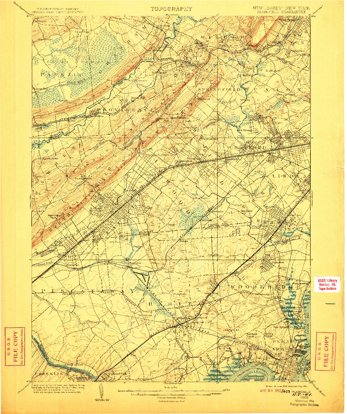 USGS 1:62500-SCALE QUADRANGLE FOR PLAINFIELD, NJ 1905