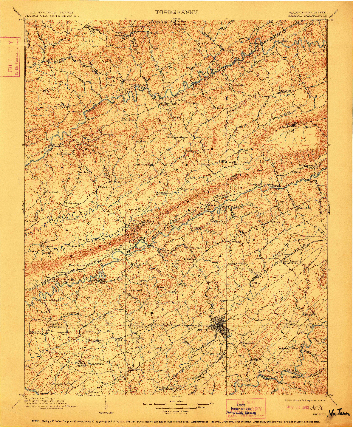 USGS 1:125000-SCALE QUADRANGLE FOR BRISTOL, VA 1902