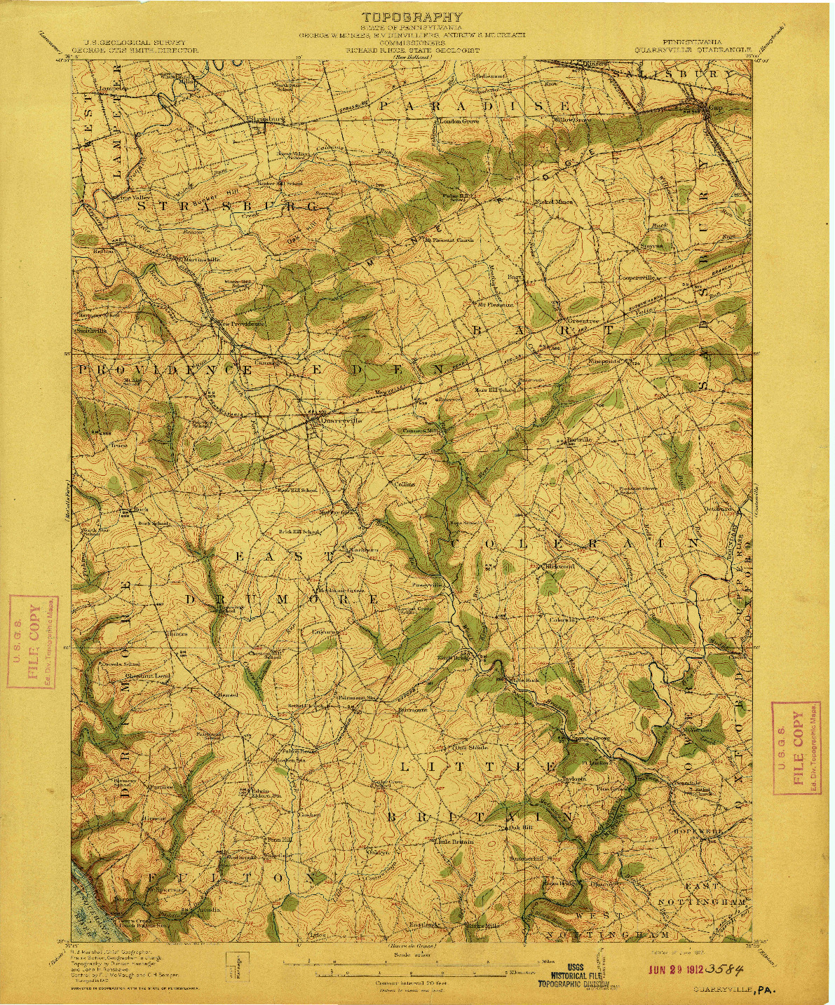 USGS 1:62500-SCALE QUADRANGLE FOR QUARRYVILLE, PA 1912