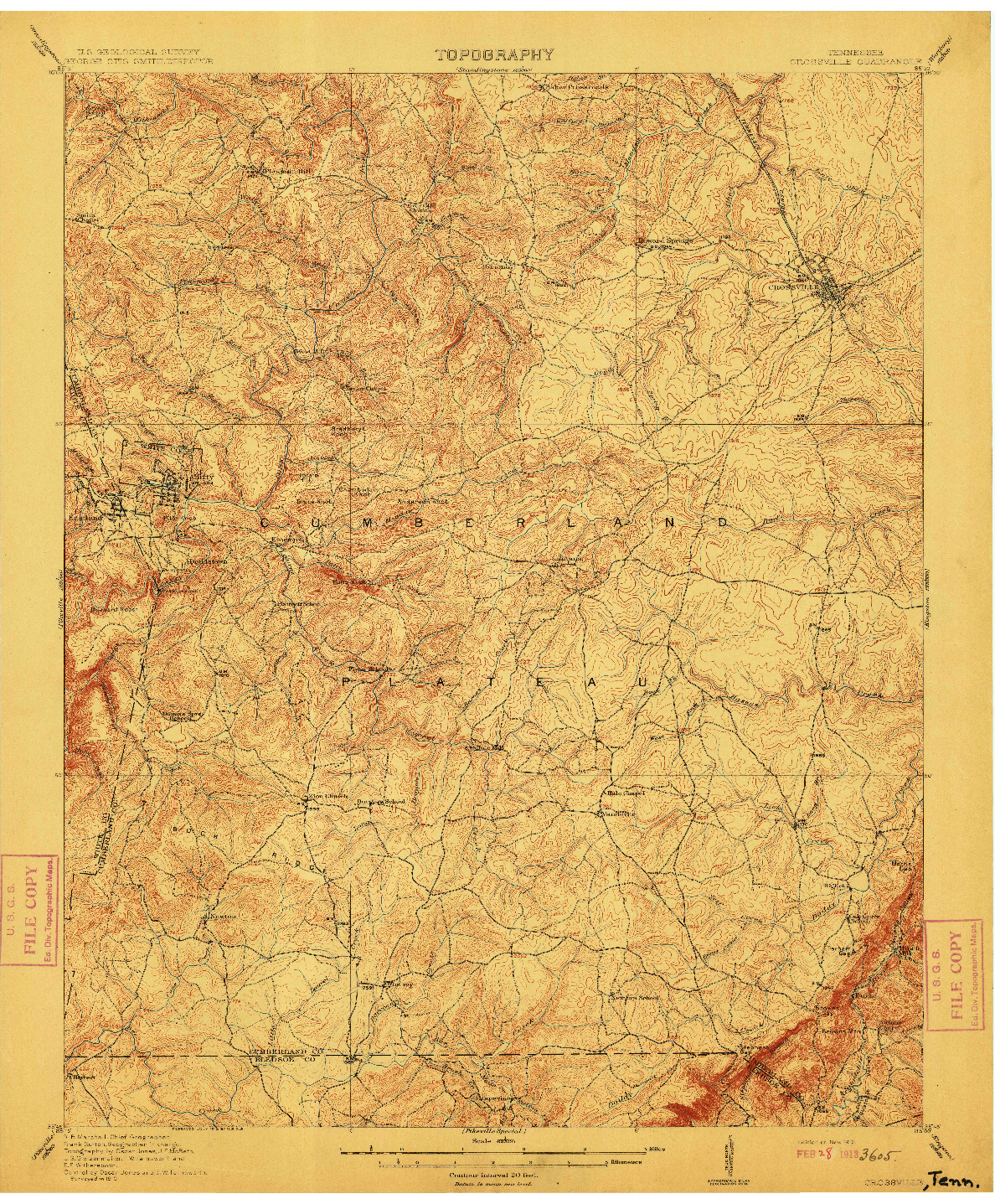 USGS 1:62500-SCALE QUADRANGLE FOR CROSSVILLE, TN 1912