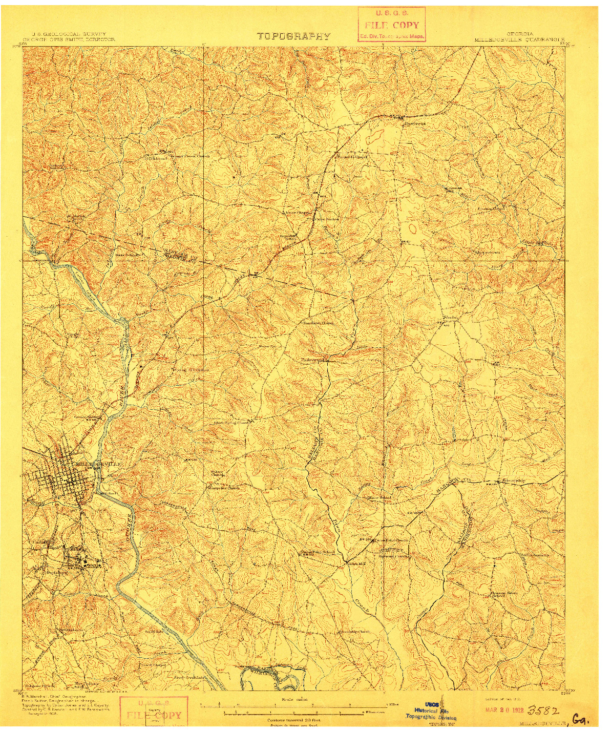 USGS 1:62500-SCALE QUADRANGLE FOR MILLEDGEVILLE, GA 1912