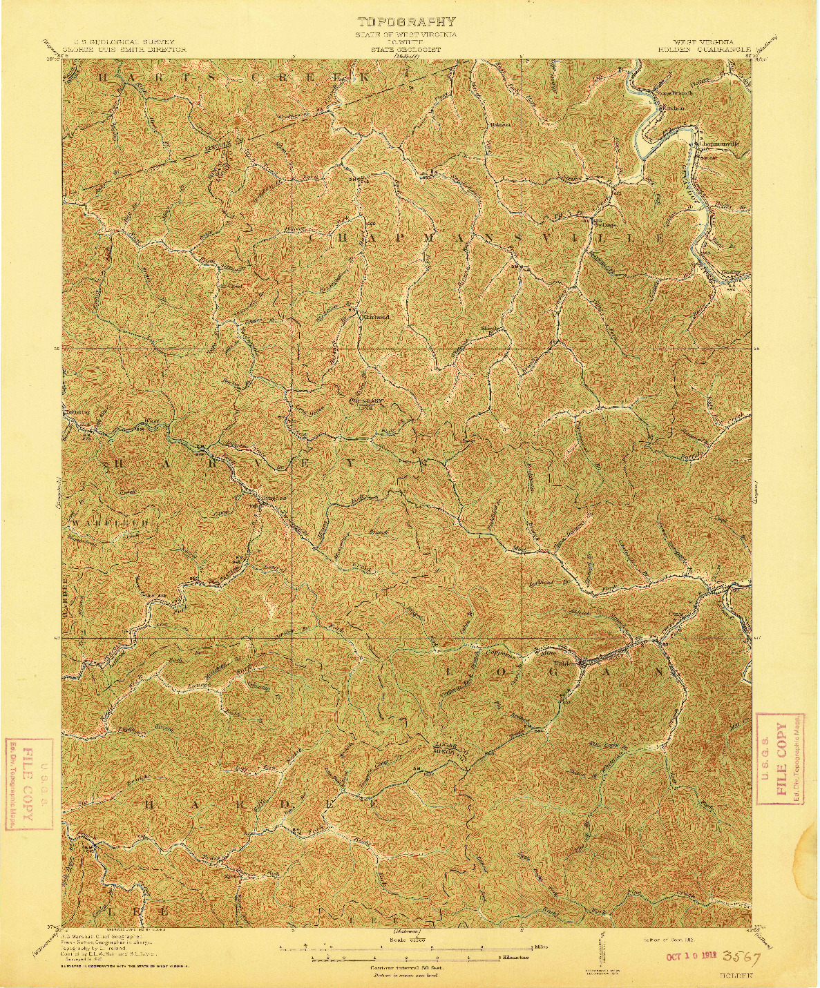 USGS 1:62500-SCALE QUADRANGLE FOR HOLDEN, WV 1912