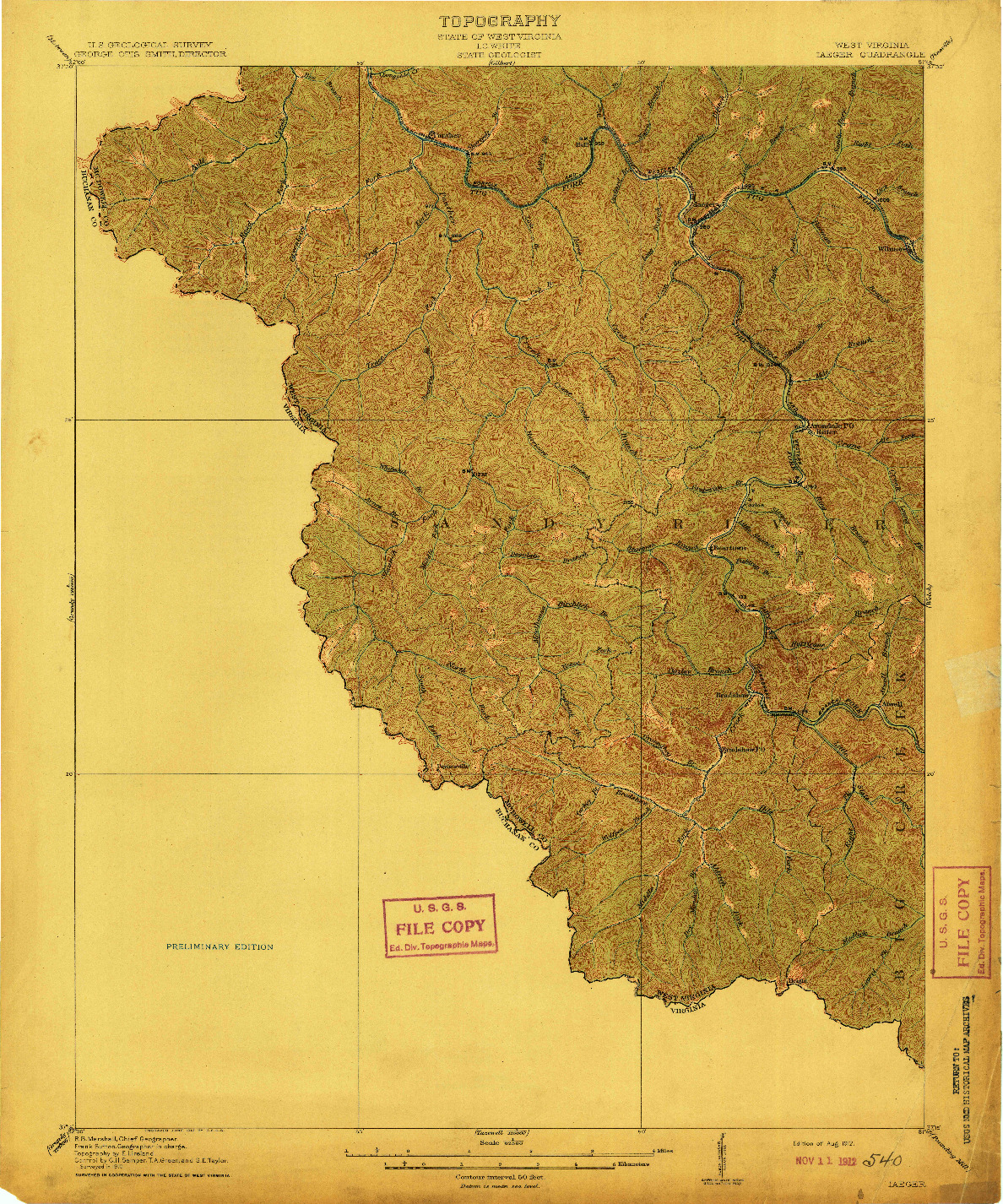 USGS 1:62500-SCALE QUADRANGLE FOR IAEGER, WV 1912