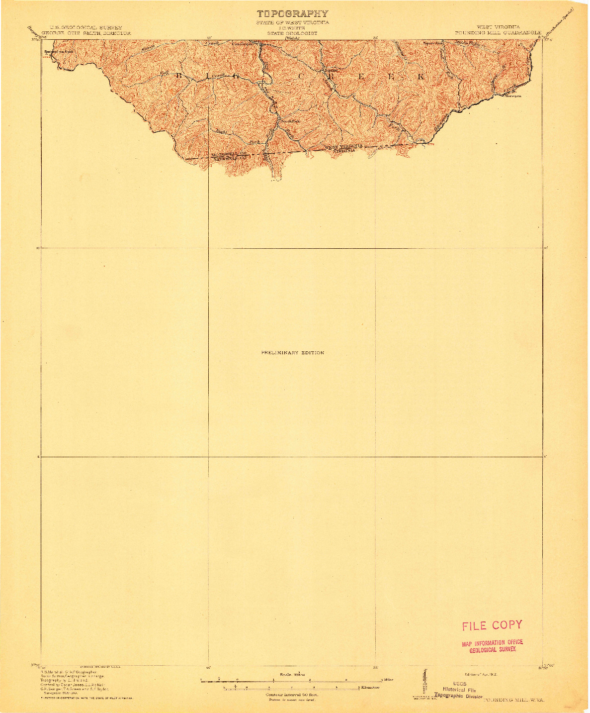 USGS 1:62500-SCALE QUADRANGLE FOR POUNDING MILL, WV 1912