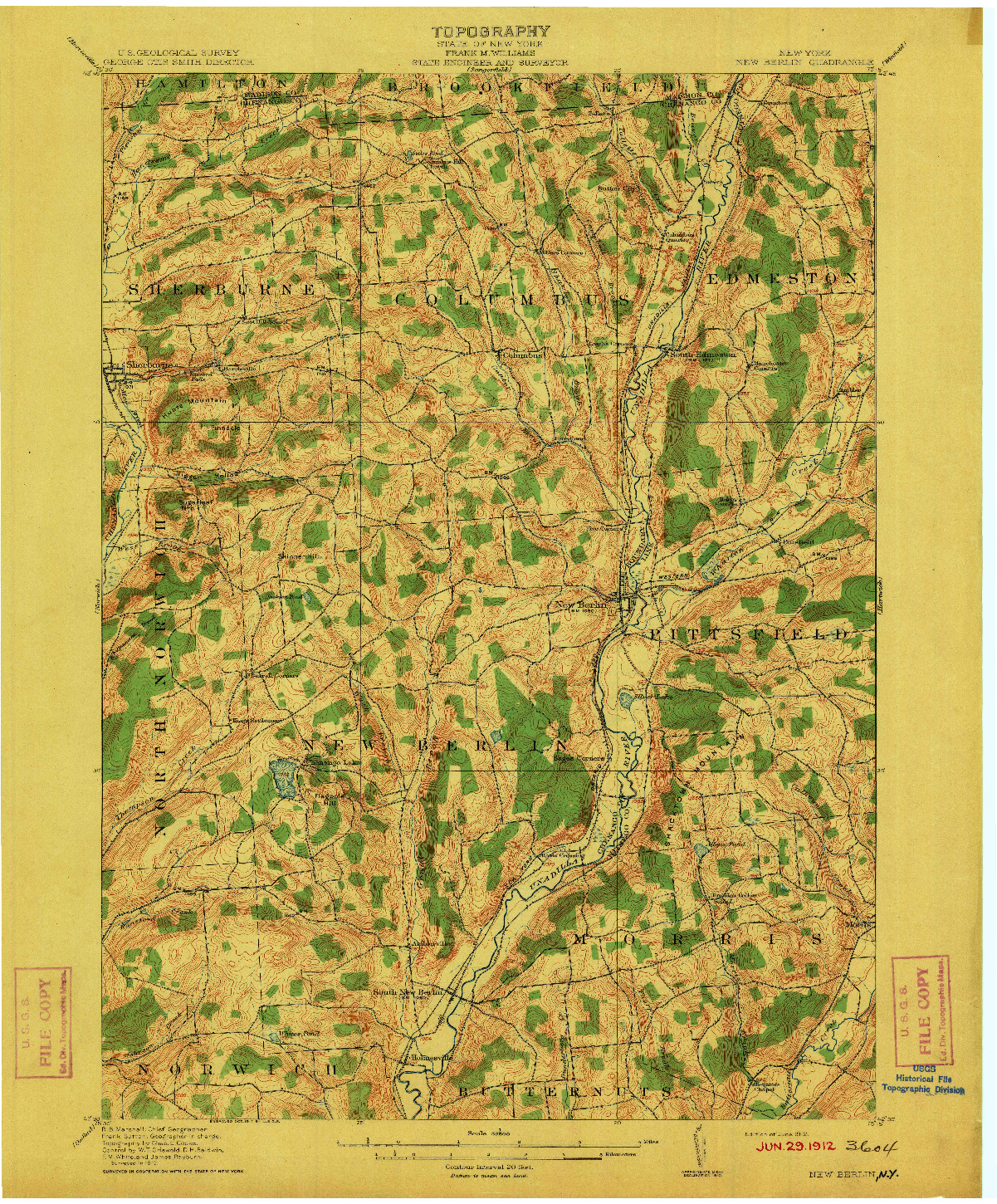 USGS 1:62500-SCALE QUADRANGLE FOR NEW BERLIN, NY 1912