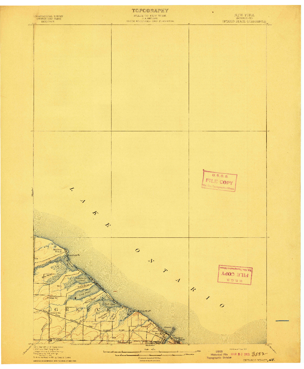 USGS 1:62500-SCALE QUADRANGLE FOR ONTARIO BEACH, NY 1912
