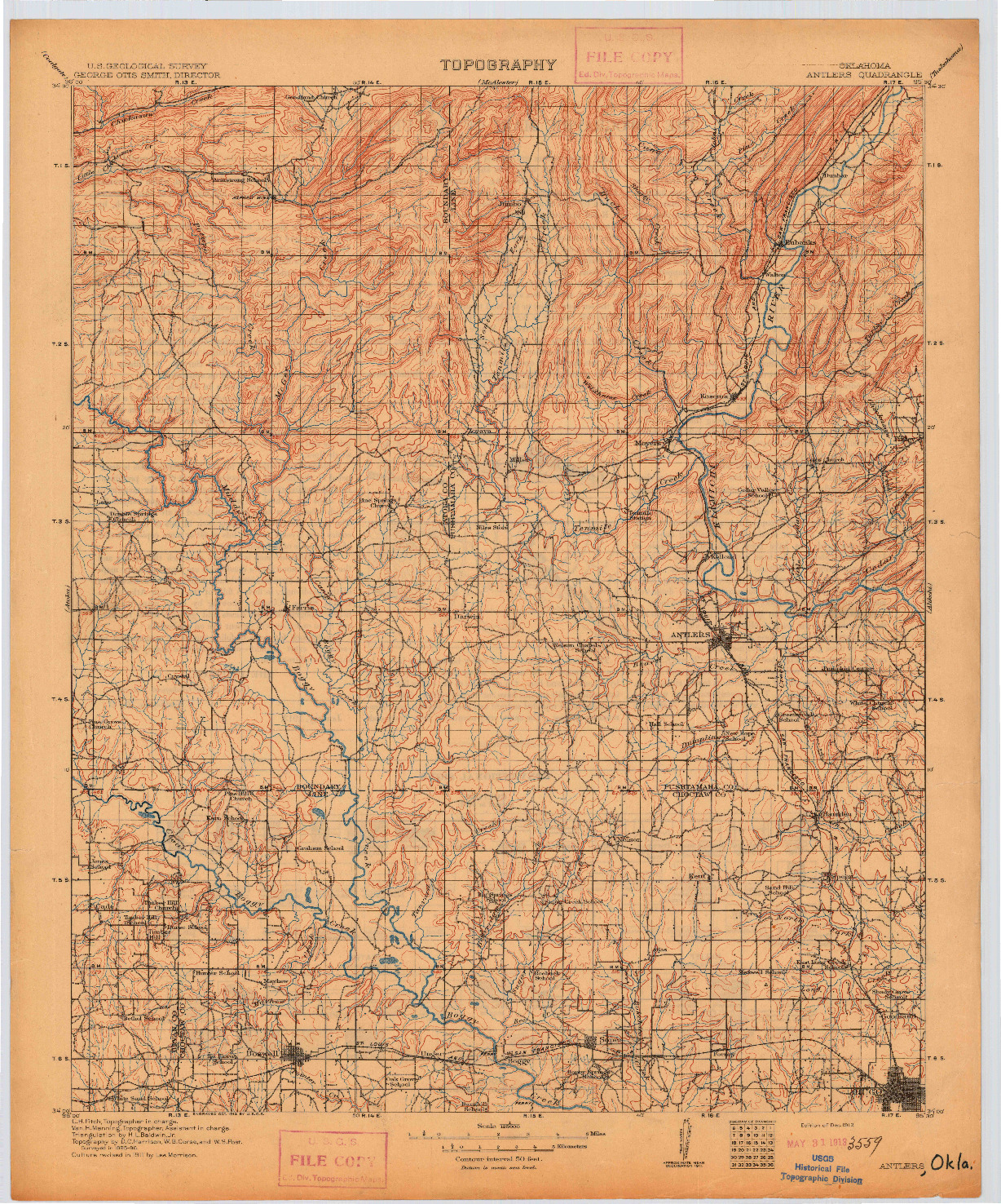 USGS 1:125000-SCALE QUADRANGLE FOR ANTLERS, OK 1912