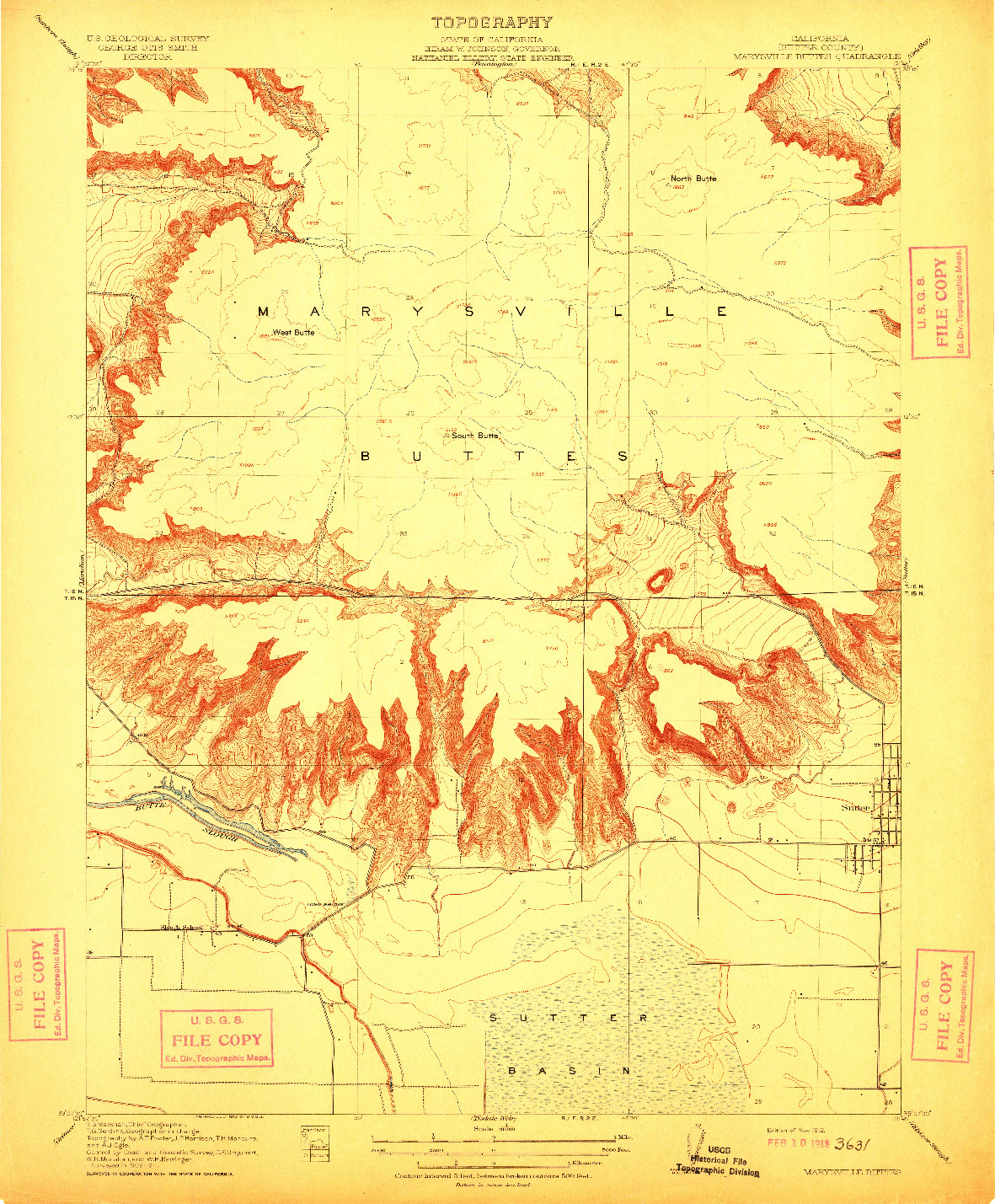 USGS 1:31680-SCALE QUADRANGLE FOR MARYSVILLE BUTTES, CA 1912