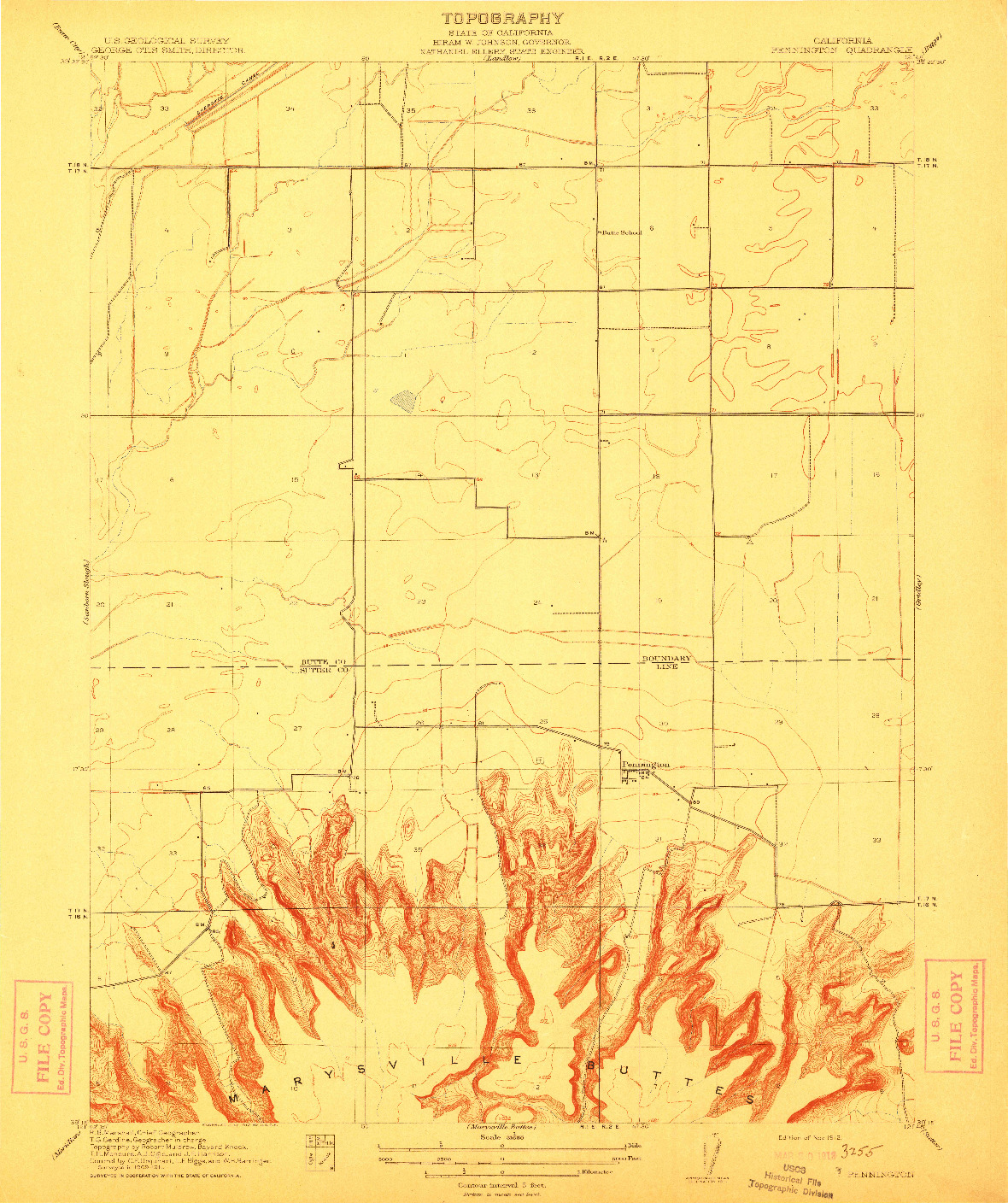 USGS 1:31680-SCALE QUADRANGLE FOR PENNINGTON, CA 1912