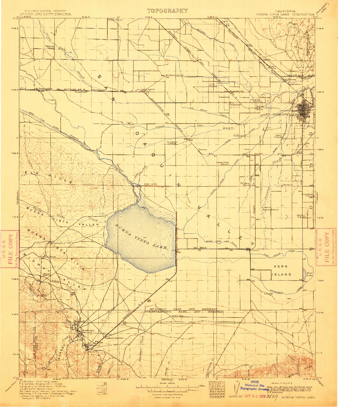 USGS 1:125000-SCALE QUADRANGLE FOR BUENA VISTA LAKE, CA 1910