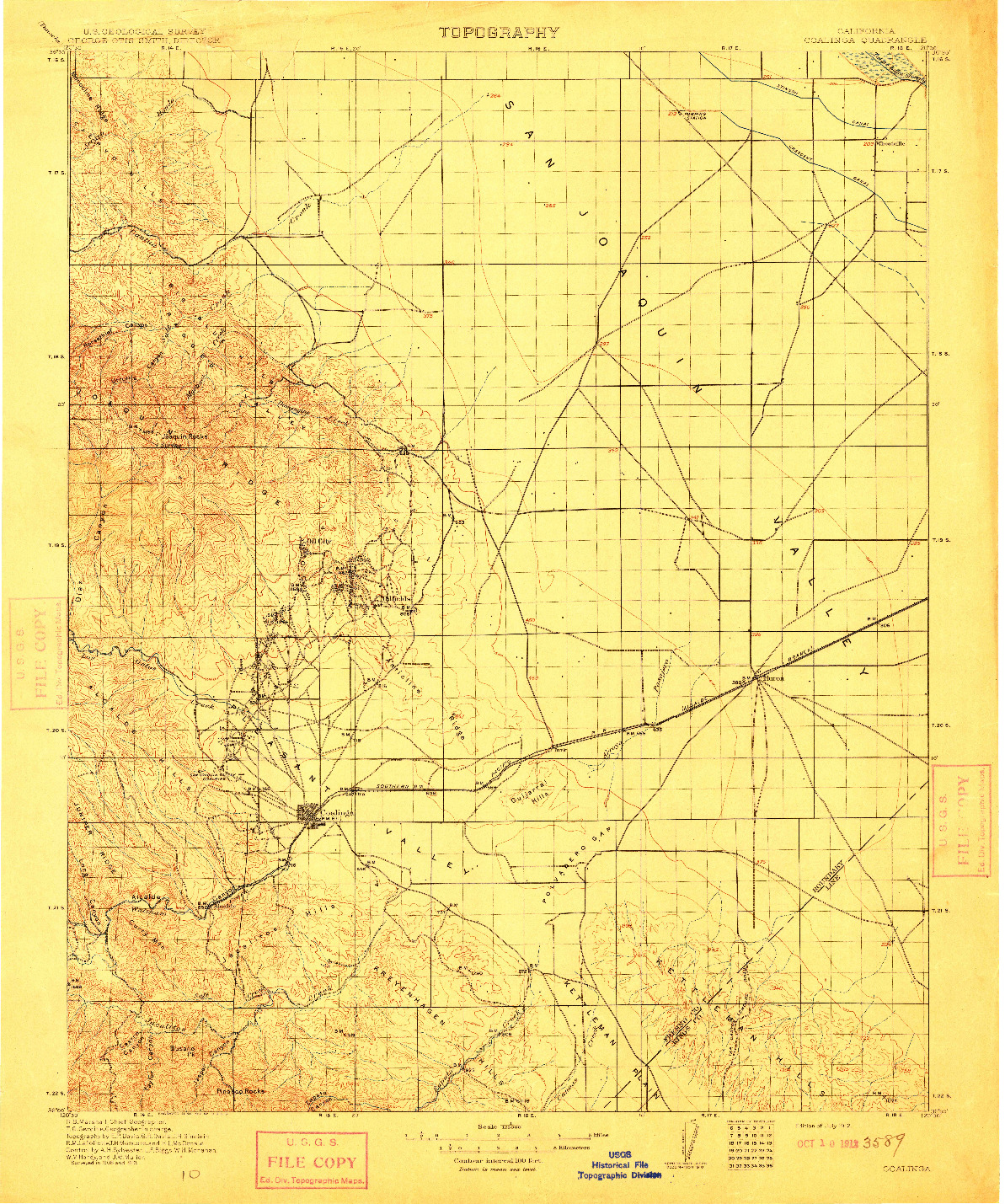 USGS 1:125000-SCALE QUADRANGLE FOR COALINGA, CA 1912