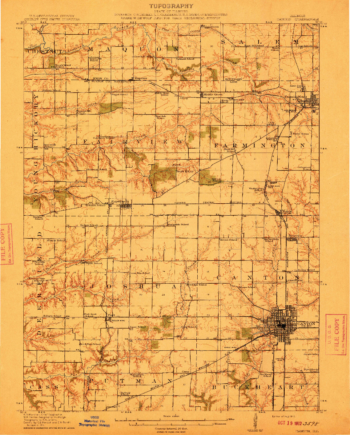 USGS 1:62500-SCALE QUADRANGLE FOR CANTON, IL 1912