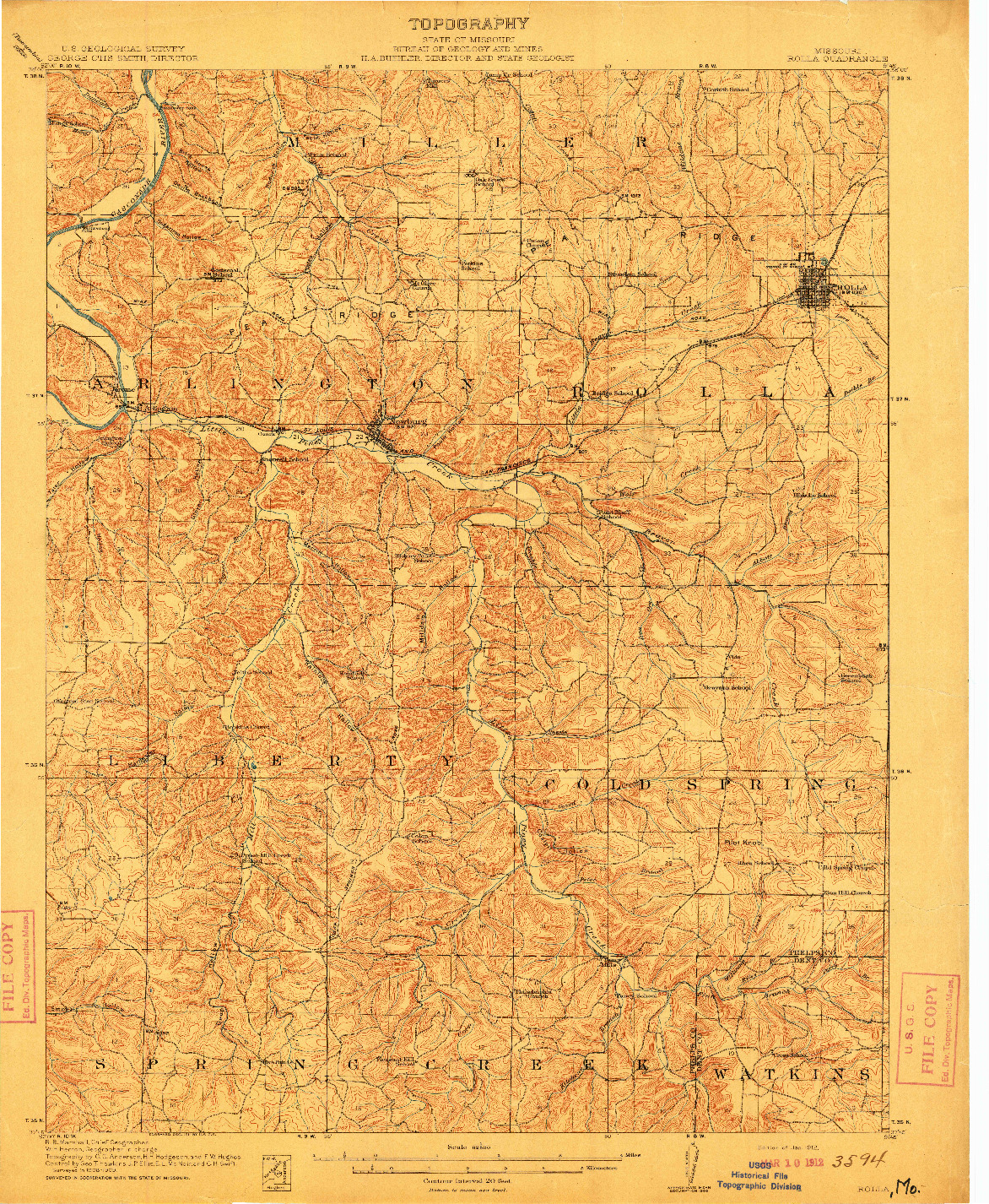 USGS 1:62500-SCALE QUADRANGLE FOR ROLLA, MO 1912